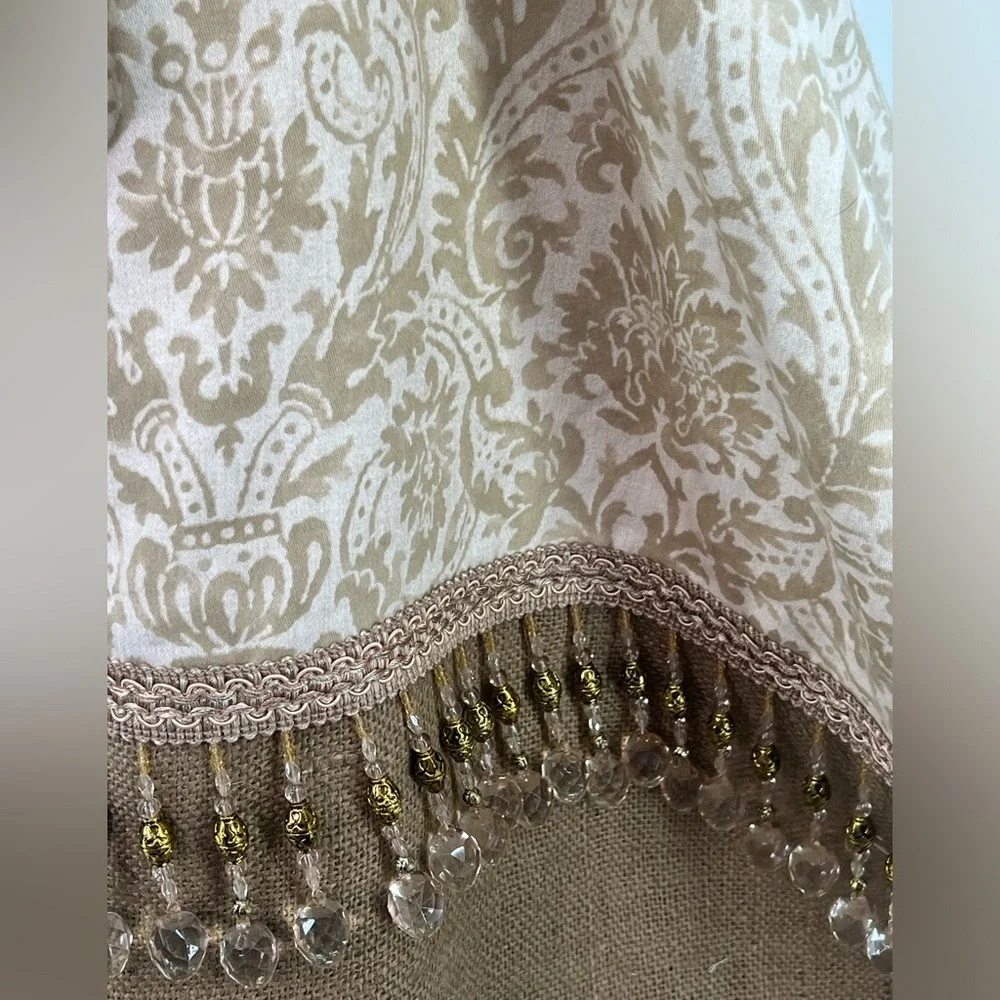 Set of 2 Handmade Embellished Burlap Curtain Panels Patterned Fabric w/ Beads